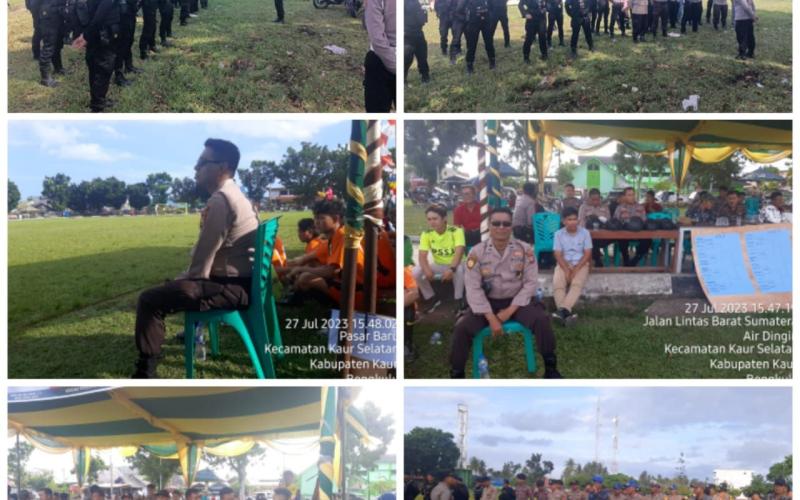 Hari ke 4 Turnamen Sepak Bola Antar Desa Kecamatan Kaur Selatan, 43 Personel Polres Kaur Serta 10 Personel BKO Brimob Nusuk Lakukan Pengamanan