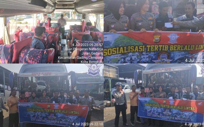 Satlantas Polresta Bengkulu Gelar Sosialisasi Tertib Berlalu Lintas Bersama Penumpang dan Sopir Bus PO. Putra Rafflesia