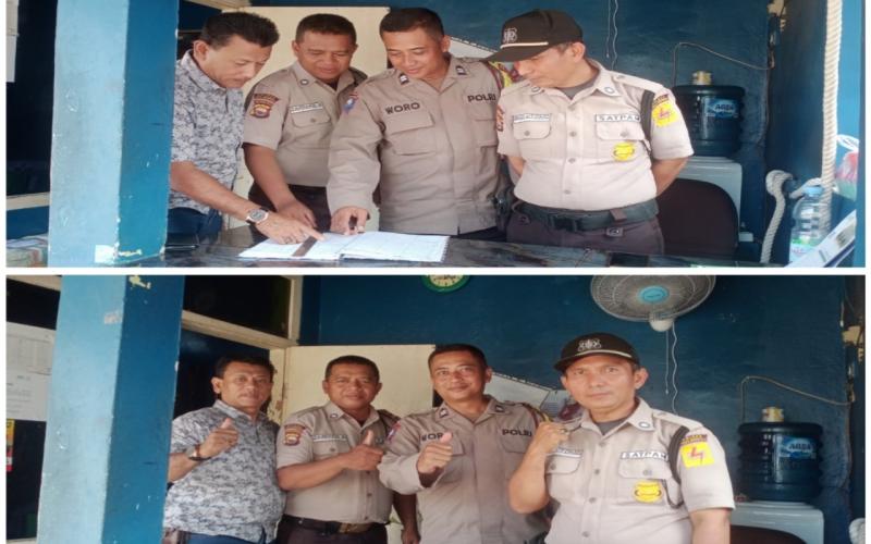 Jaga Keamanan Wilayah, Bhabinkamtibmas Polsek Teluk Segara Sambangi Satpam PLN kelurahan Pasar Baru