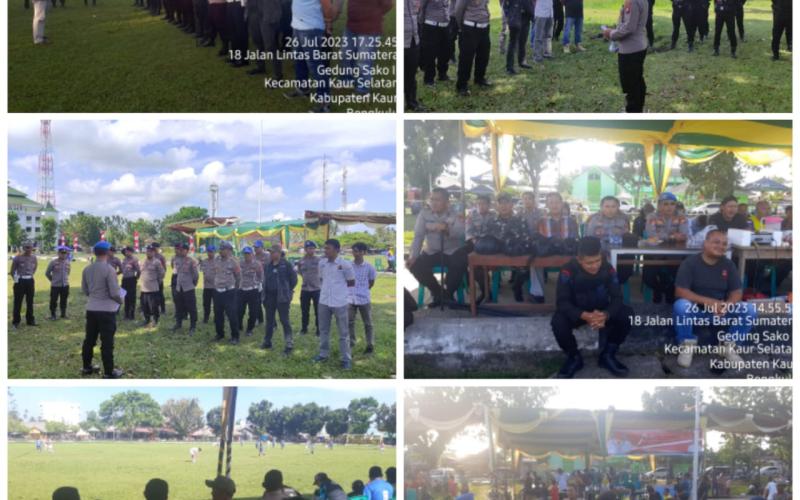 Personel Polres Kaur dan Polsek Kaur Selatan Monitoring dan Pengamanan Turnament Sepak Bola di Lapangan Merdeka Bintuhan