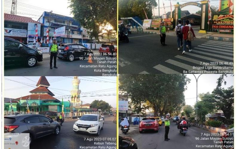 Sat Lantas Polresta Bengkulu dan Polsek Jajaran Gelar Pengaturan Lalin Pagi Hari  