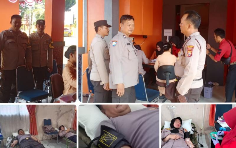 Personel Polsek Kampung Melayu Ikuti Donor Darah di Bazarnas Provinsi Bengkulu