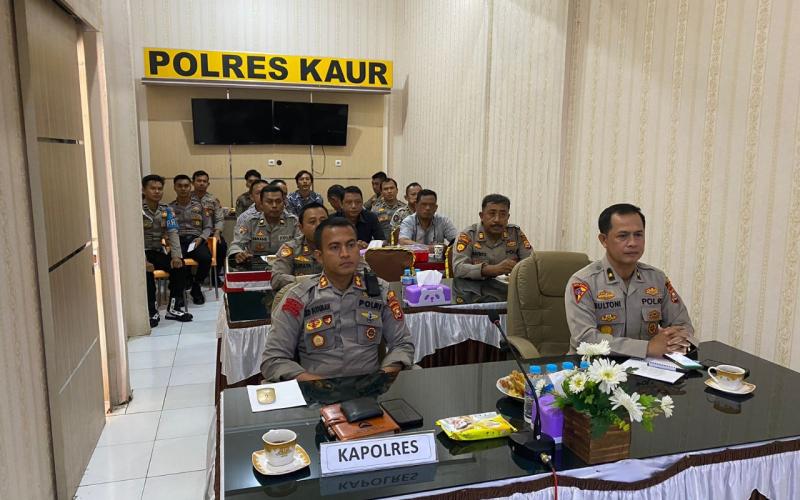 Secara Virtual, Kapolres Kaur Ikuti Vicon Anev Program Quick Wins Presisi Triwulan III Tahun 2023