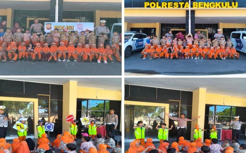 Berikan Pendidikan Lalu Lintas Sejak Dini, Kamsel Polresta Bengkulu Terima Kunjungan Anak TK IT Ummi Peduli 