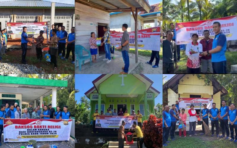 HUT Bhayangkara Ke 78, Personel Polres Kaur Gelar Bakti Sosial Religi Bersihkan Masjid dan Rumah Ibadah di Wilkum