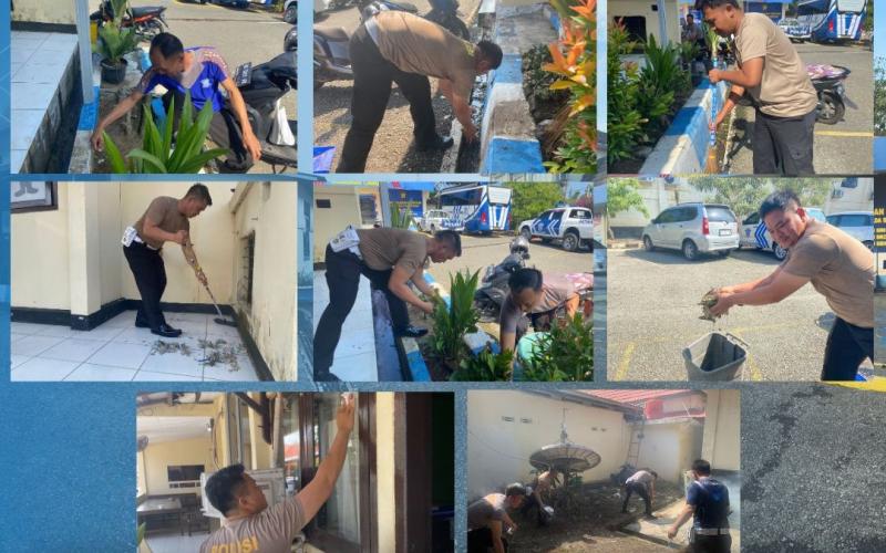Ciptakan Lingkungan Bersih dan Nyaman, Satlantas Polres Kaur Laksanakan Kegiatan Bersih-Bersih Mako  