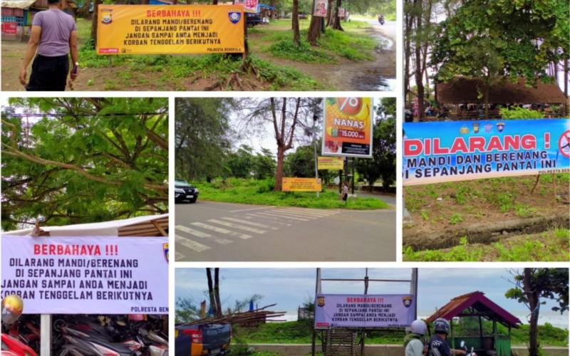 Satbinmas Polresta Bengkulu Pasang Spanduk Larangan Berenang di Pantai Panjang dan Pantai Berkas