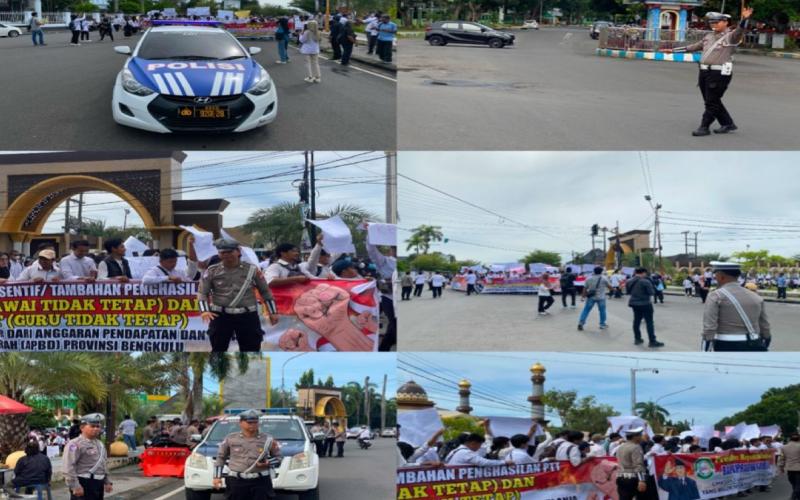 Satlantas Polresta Bengkulu Kendalikan Arus Lalu Lintas Saat Aksi Unjuk Rasa Forum R3