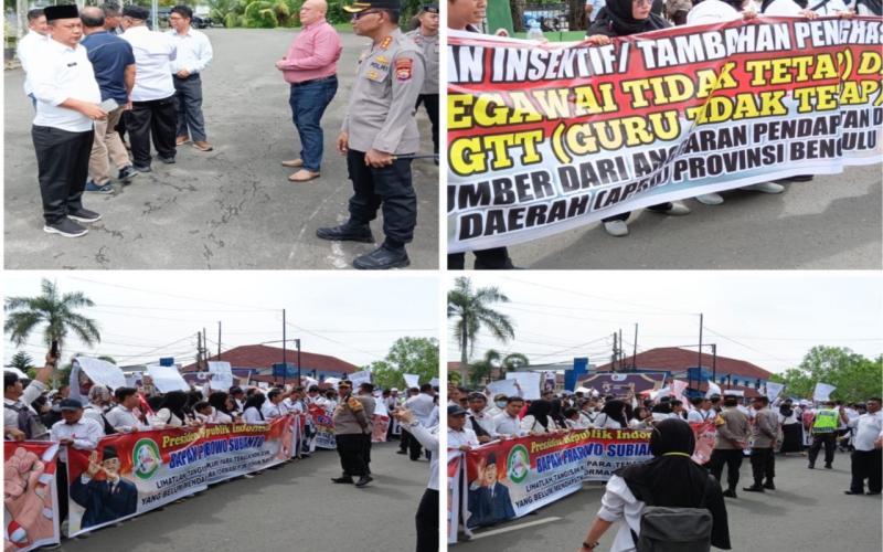 Ratusan Tenaga Honorer Bengkulu Gelar Aksi, Tuntut Kejelasan Status PPPK, Personel Keamanan dari Polresta Bengkulu, TNI, dan Satpol PP Dikerahkan